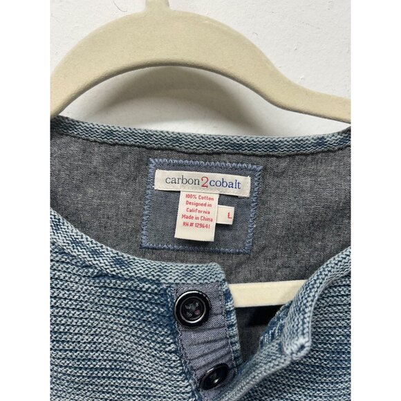 Carbon2Cobalt waterman Blue Button Henley knit textured Sweater sunwashed L - Picture 5 of 9